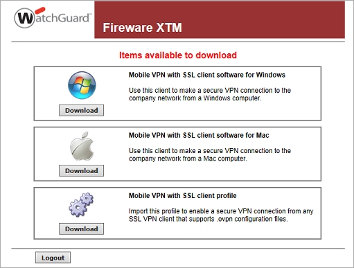 Screen shot of the SSL VPN client download page
